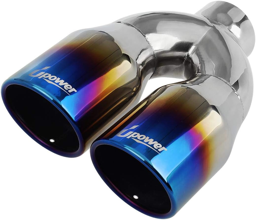 2.5 Inch Inlet 3.5 Inch Outlet Dual Exhaust Tips Stainless Steel Polished Blue Pack of 2 V8744