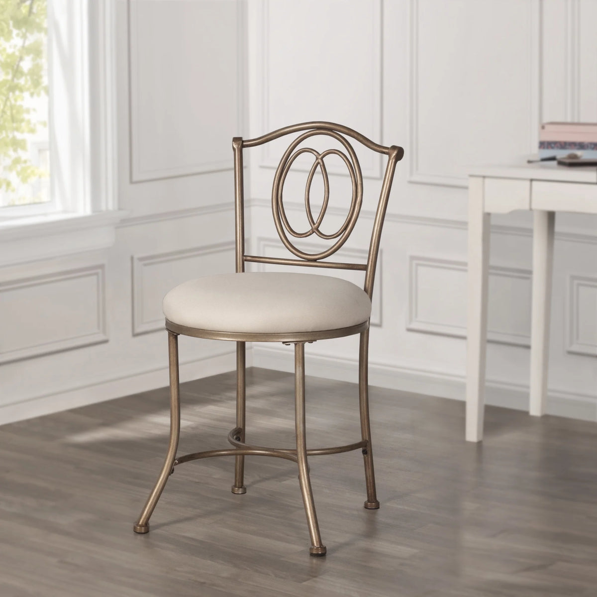Golden Bronze Upholstered Metal Vanity Stool O627