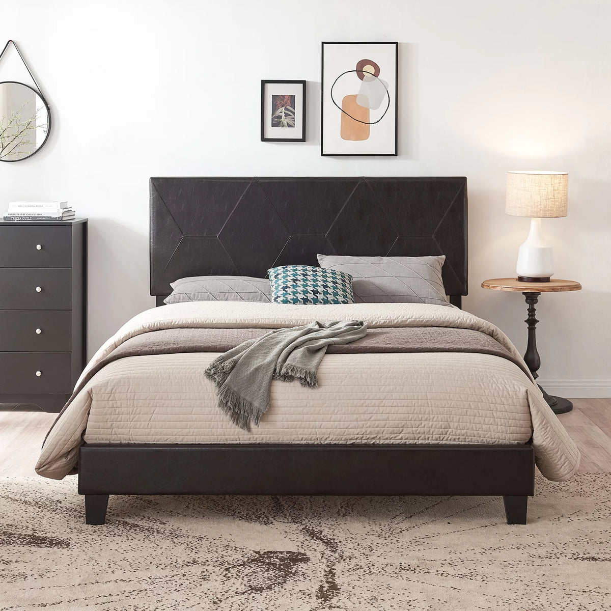 Queen Size Upholstered Platform Bed Frame P518970