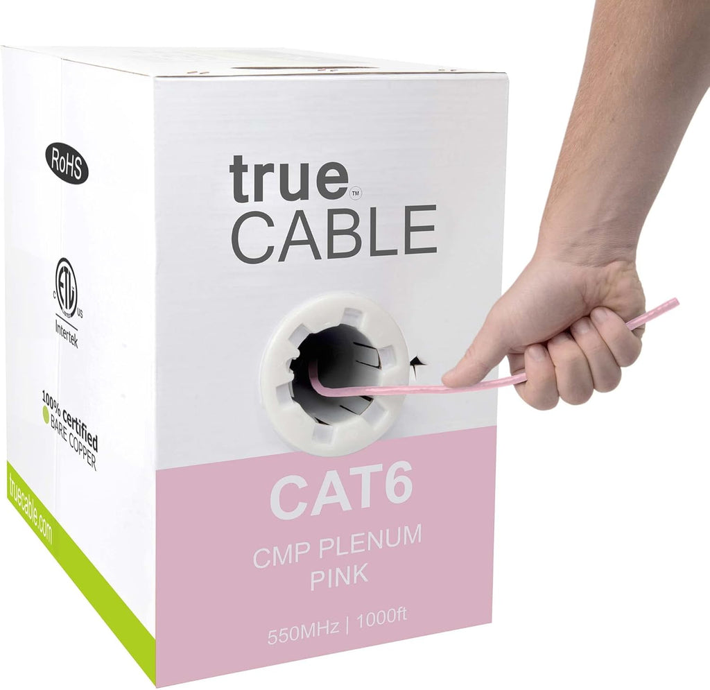 Cat6 Plenum 1000ft Blue 23AWG 4 Pair Solid Bare Copper 550MHz UTP Bulk Ethernet Cable G50896