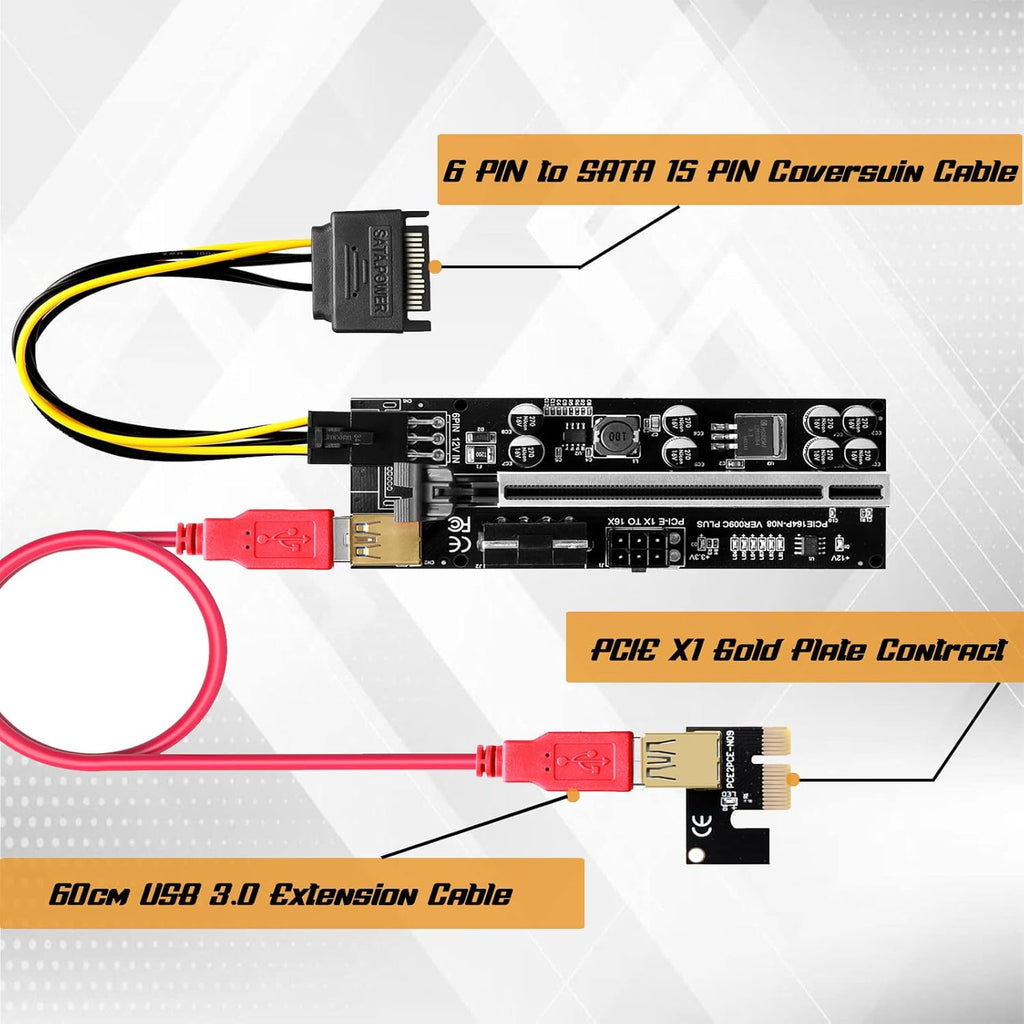 6 Pack PCI-E GPU Riser with 60cm USB 3.0 Cable T74030