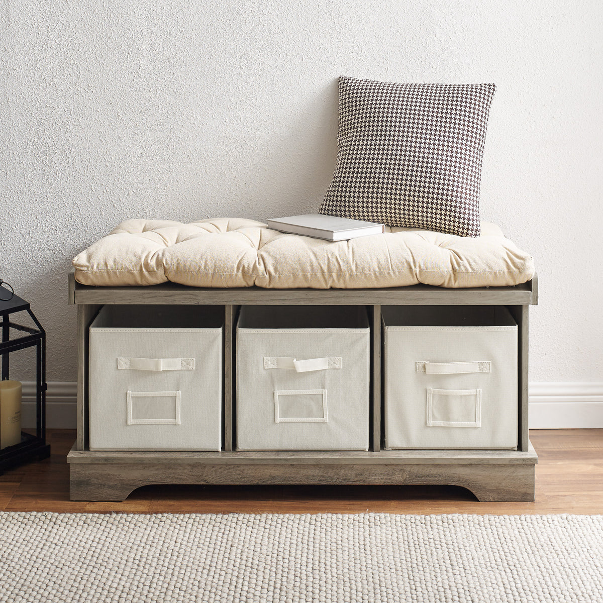 Grey Wash Tufted Storage Bench A9469