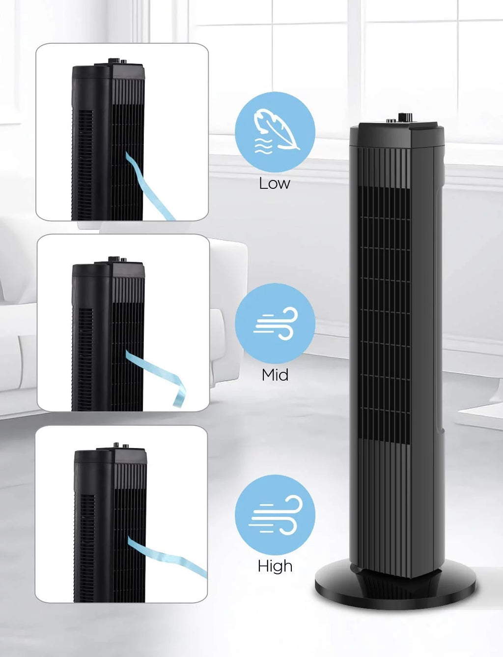 Black 3-Speed Oscillating Tower Fan D694