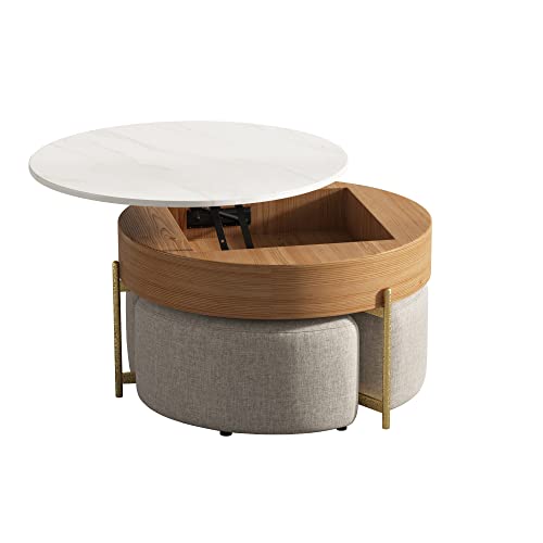 Black Lift Top Round Coffee Table with Stools L3605