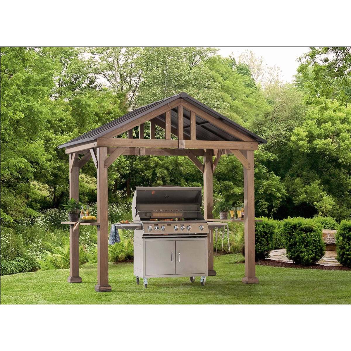 9 ft. x 6 ft. Cedar Wood Hardtop Grill Gazebo D983589