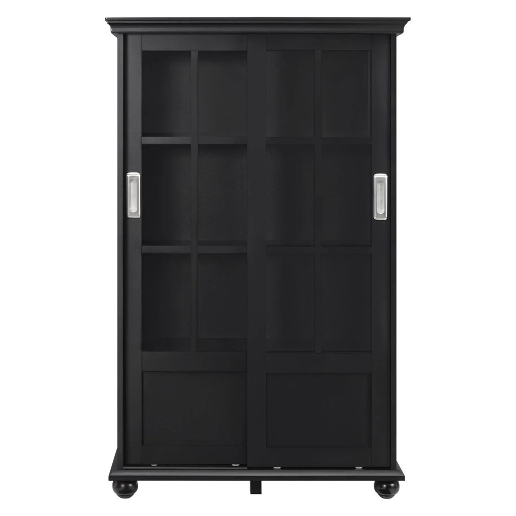 Black Bookcase with Sliding Glass Doors B426