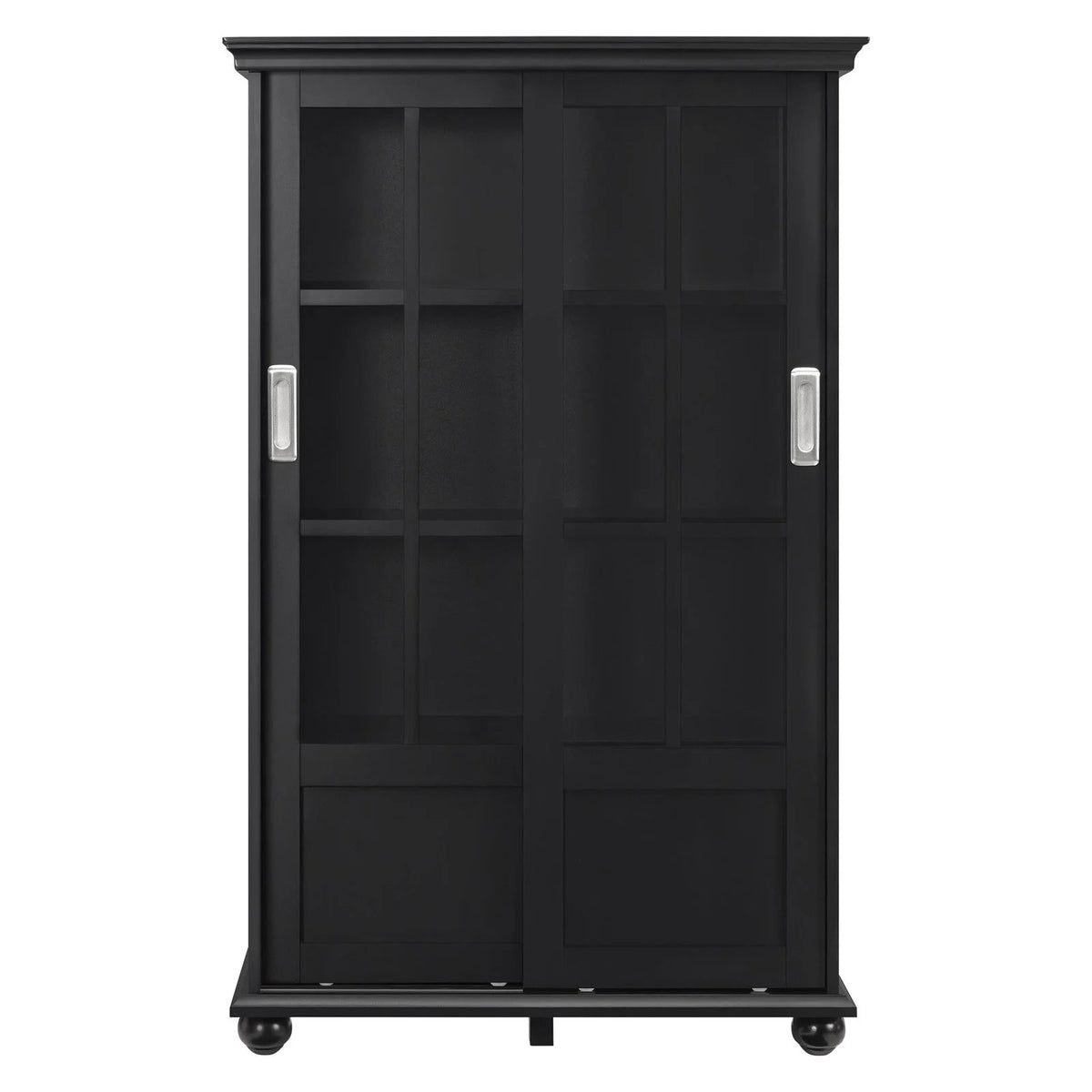 Black Bookcase with Sliding Glass Doors B426