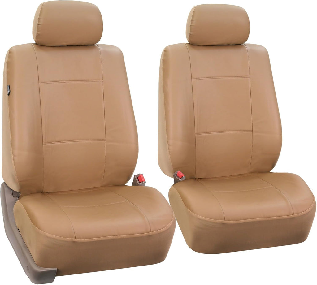 Tan PU Leather Car Front Bucket Seat Covers I1334