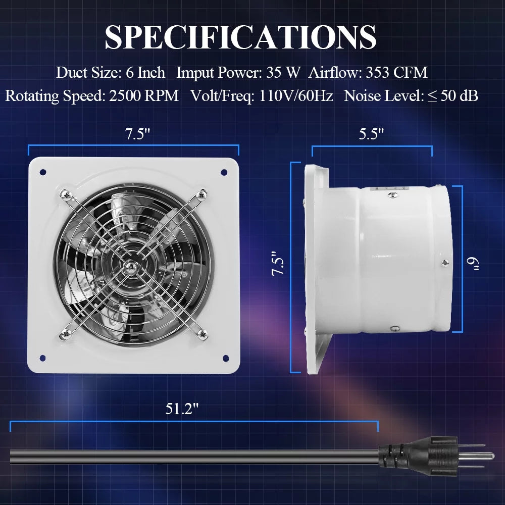 6” Wall Mounted Exhaust Fan with Speed Controller S5841