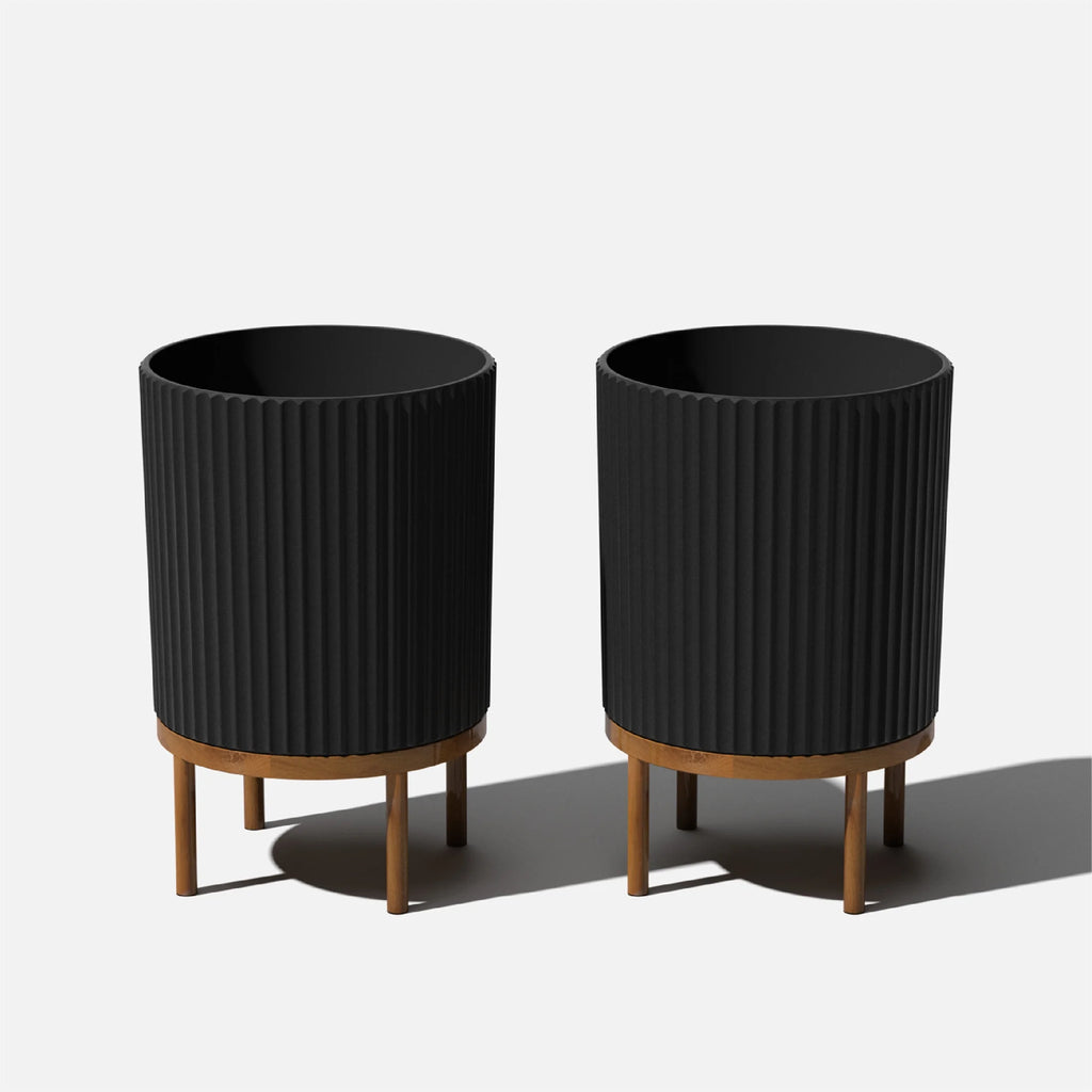 2-Pack Black/Brown Plastic-Stone Planter with Stand K4954