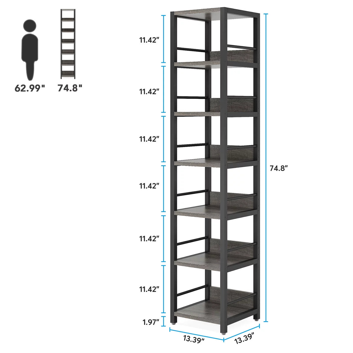 75" 6 Tier Narrow Bookshelf J342046