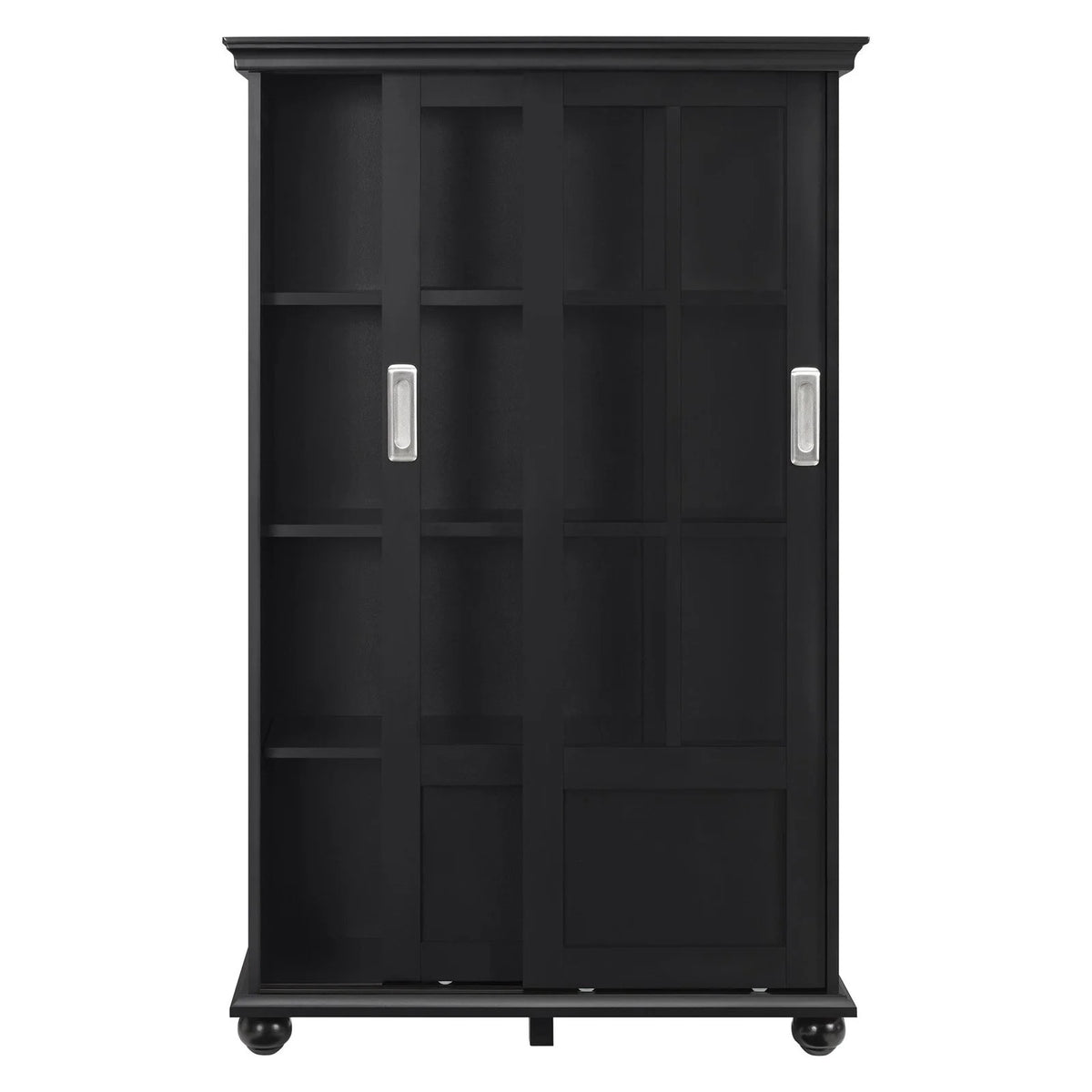 Black Bookcase with Sliding Glass Doors B426